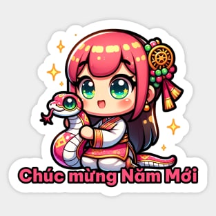 Kawaii Vietnamese New Year Girl & Snake Sticker
